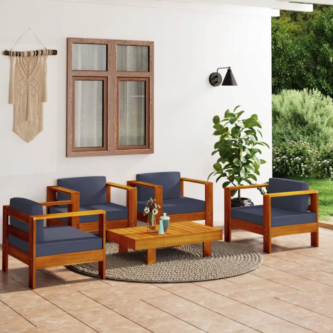 Vidaxl 5-tlg. Garten-lounge-set Mit Dunkelgrauen Kissen Massivholz günstig online kaufen