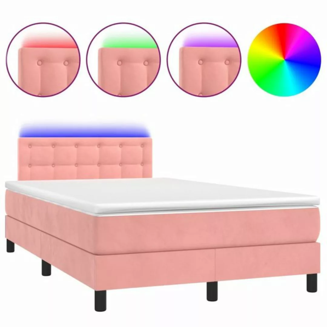 vidaXL Bettgestell Boxspringbett mit Matratze LED Rosa 120x200 cm Samt Bett günstig online kaufen