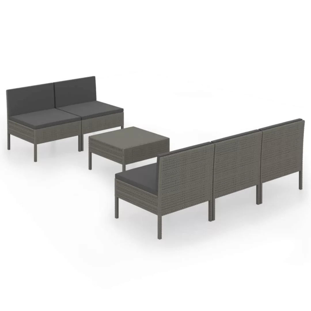 6-tlg. Garten-lounge-set Mit Auflagen Poly Rattan Grau günstig online kaufen