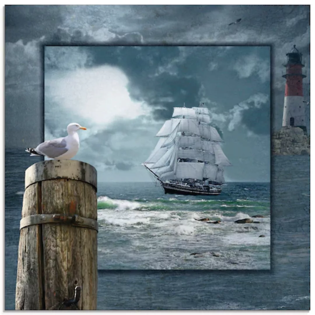 Artland Glasbild »Maritime Collage mit Segelschiff«, Boote & Schiffe, (1 St günstig online kaufen