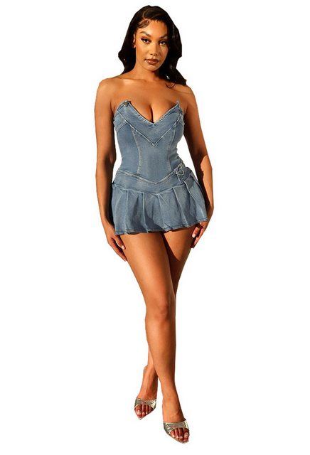 SEGUEN Sommerkleid Stretch Denim Kurzes Kleid Wickelkleid Sexy Kleider (Fra günstig online kaufen