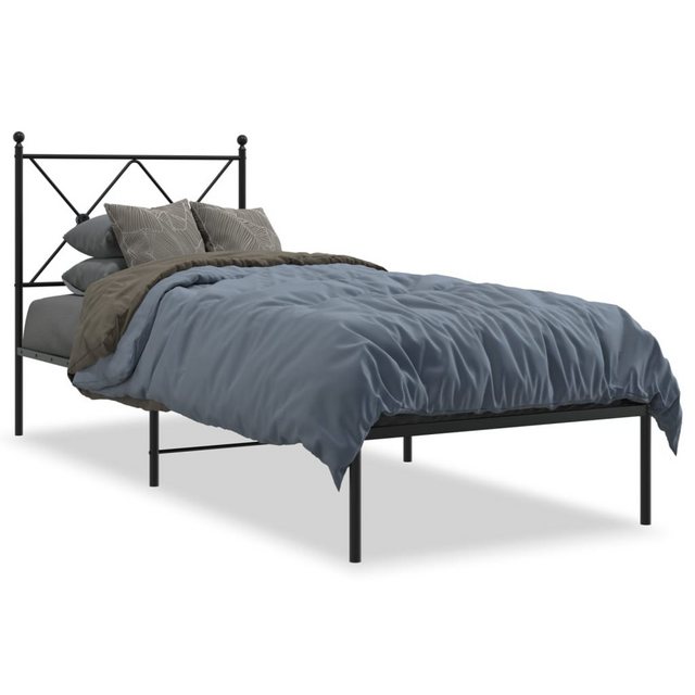 vidaXL Bettgestell, Bettrahmen mit Kopfteil Metall Schwarz 75x190 cm günstig online kaufen