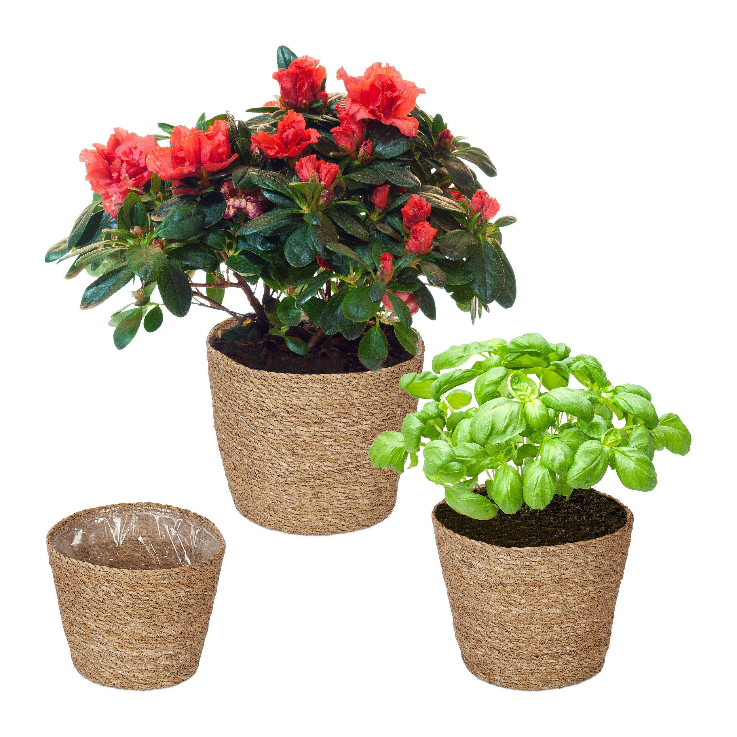 relaxdays Blumentopf Seegras Blumentopf 3er Set günstig online kaufen