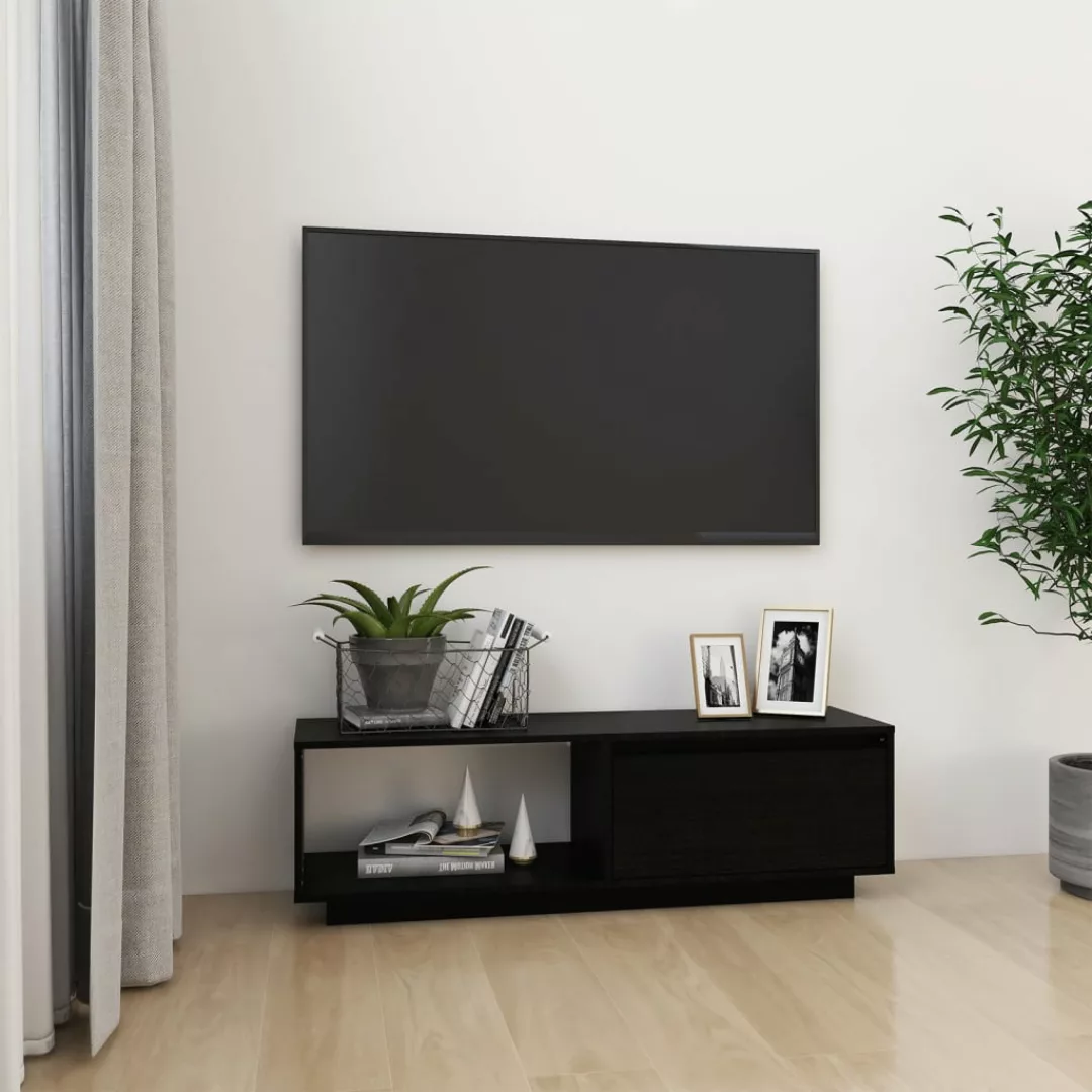 Tv-schrank Schwarz 110x30x33,5 Cm Massivholz Kiefer günstig online kaufen