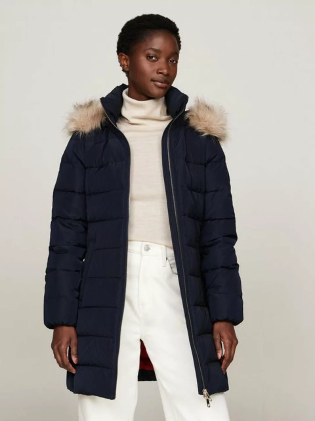 Tommy Hilfiger Steppmantel HERITAGE DOWN TYRA COAT WITH FUR mit Fellimitat günstig online kaufen