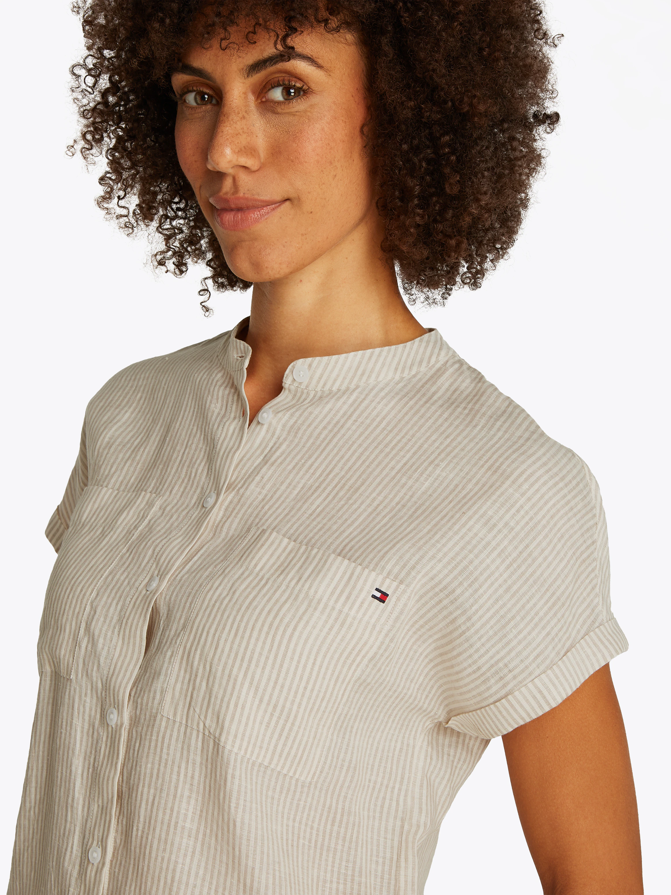 Tommy Hilfiger Kurzarmbluse "ESS LINEN COLLARLESS S/S BLOUSE", mit Logostic günstig online kaufen