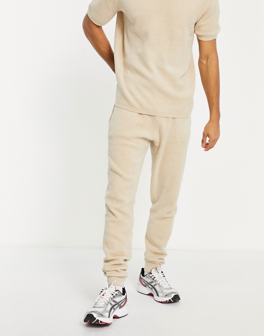 River Island – Jogginghose aus Frottee in Stein, Kombiteil-Neutral günstig online kaufen