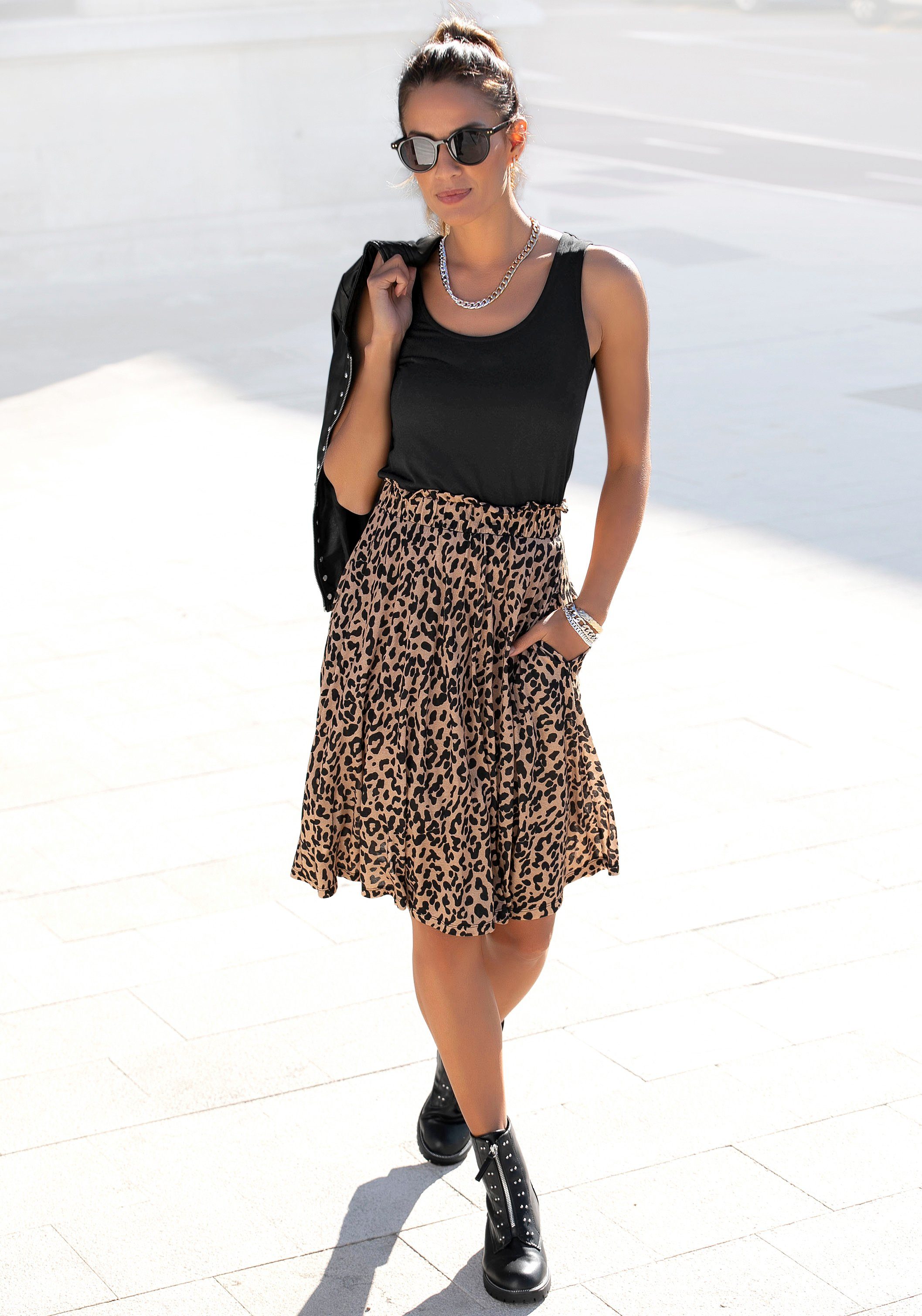 Buffalo Jerseykleid, mit Paperbag-Bund und Animalprint, Leokleid, Sommerkle günstig online kaufen