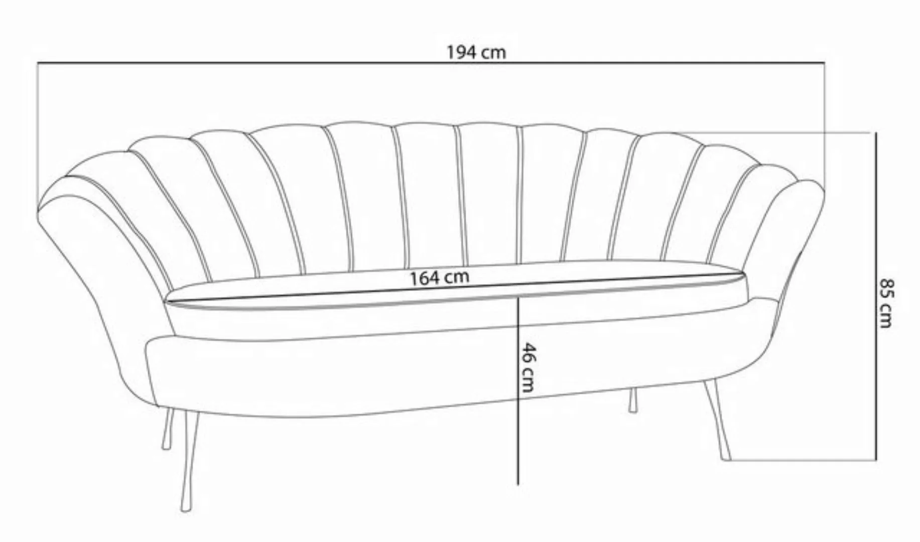 WFL GROUP Sofa Muschel, Samt 3-Sitzer Couch mit Golden oder Silber Metallbe günstig online kaufen