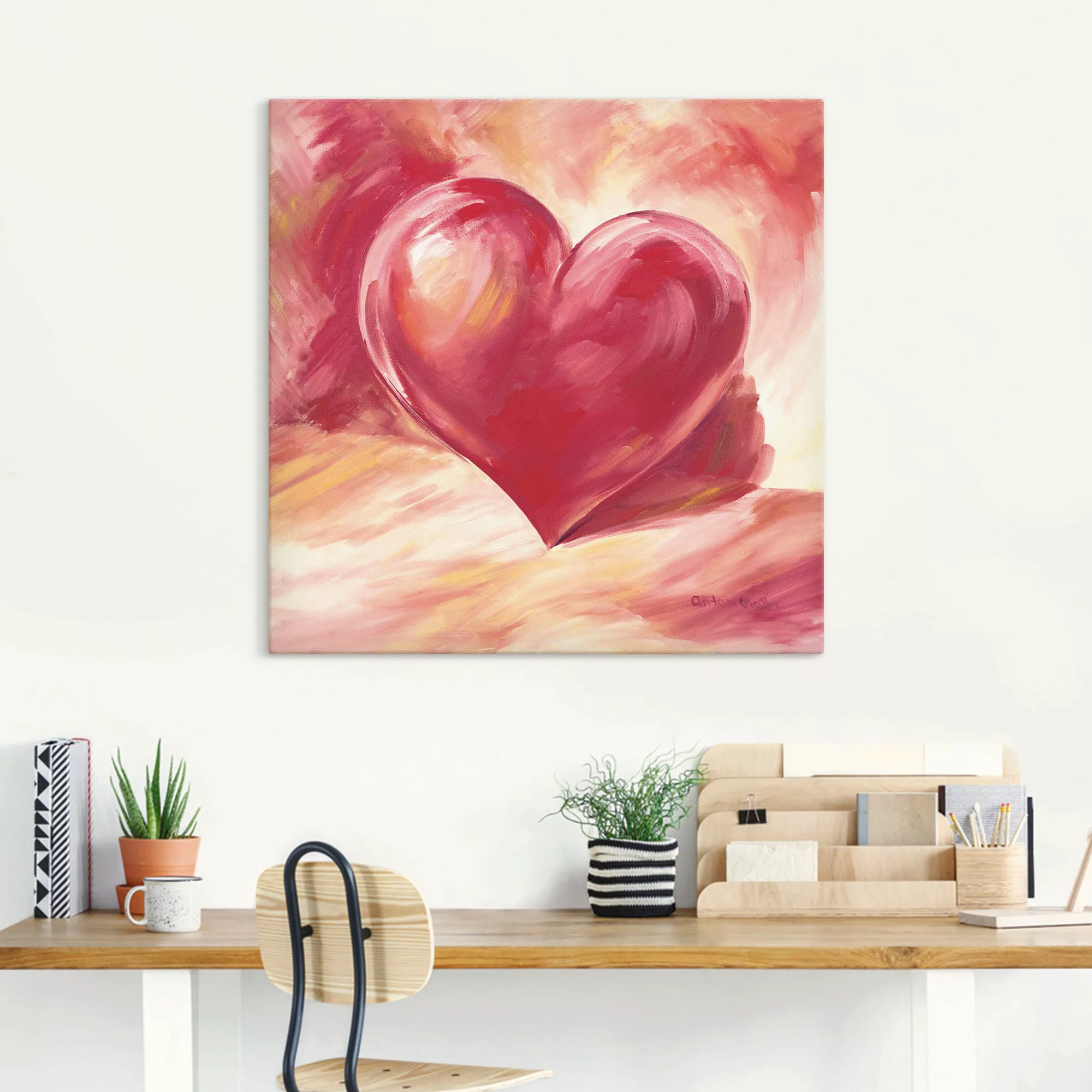 Artland Wandbild »Rosa/rotes Herz«, Herzen, (1 St.), als Alubild, Outdoorbi günstig online kaufen