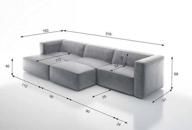 Fun Möbel Ecksofa Designersofa Sofa HELMER, Ottomane Rechts oder Links, Run günstig online kaufen