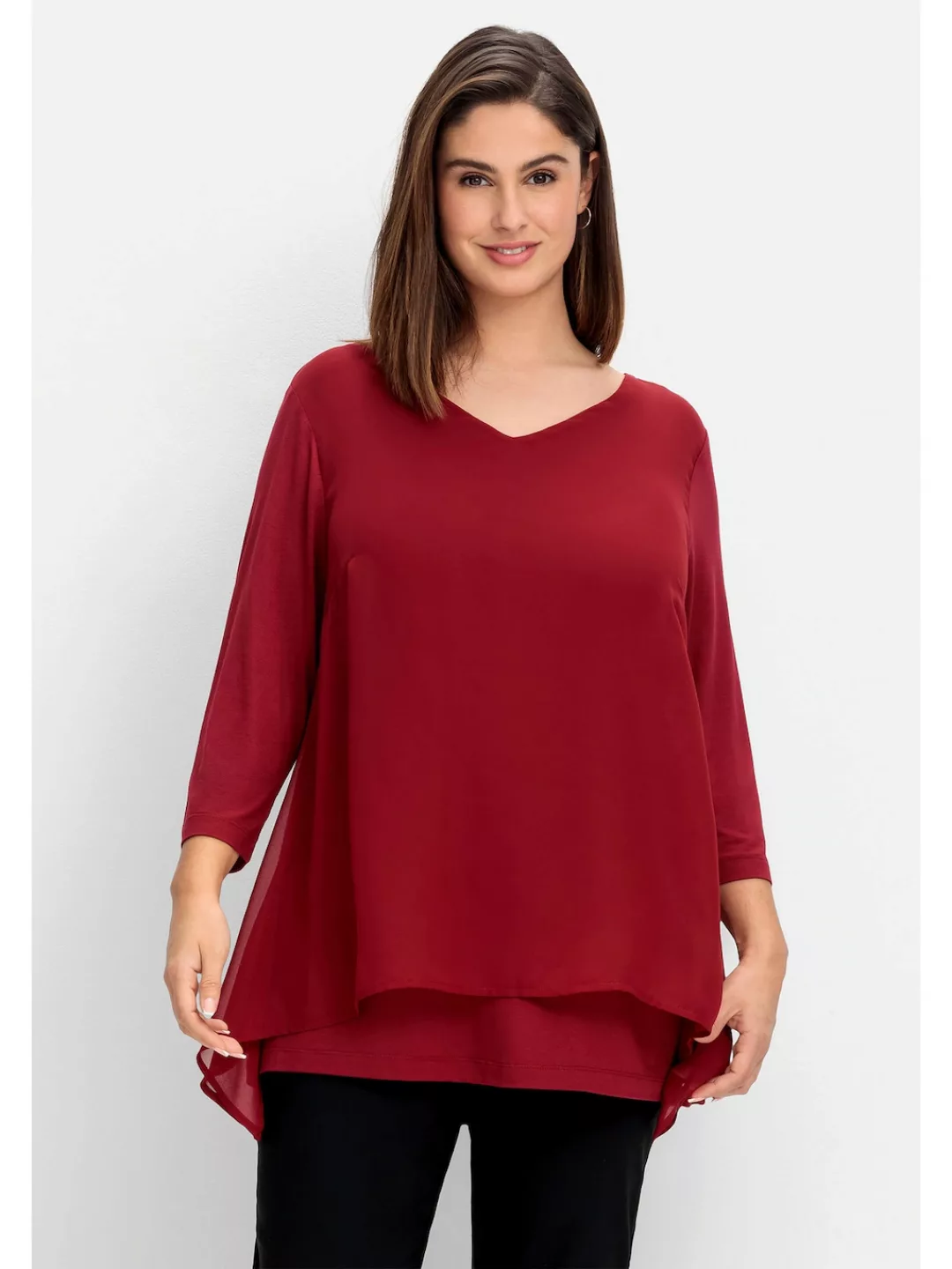 Sheego 3/4-Arm-Shirt "Große Größen", mit Chiffon-Oberteil günstig online kaufen