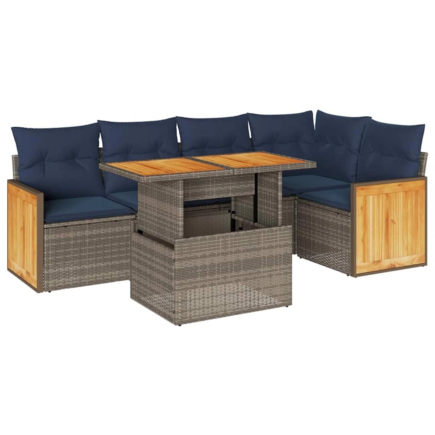 vidaXL 6-Tlg Garten-Sofagarnitur mit Kissen Grau Poly Rattan Akazie 3327715 günstig online kaufen