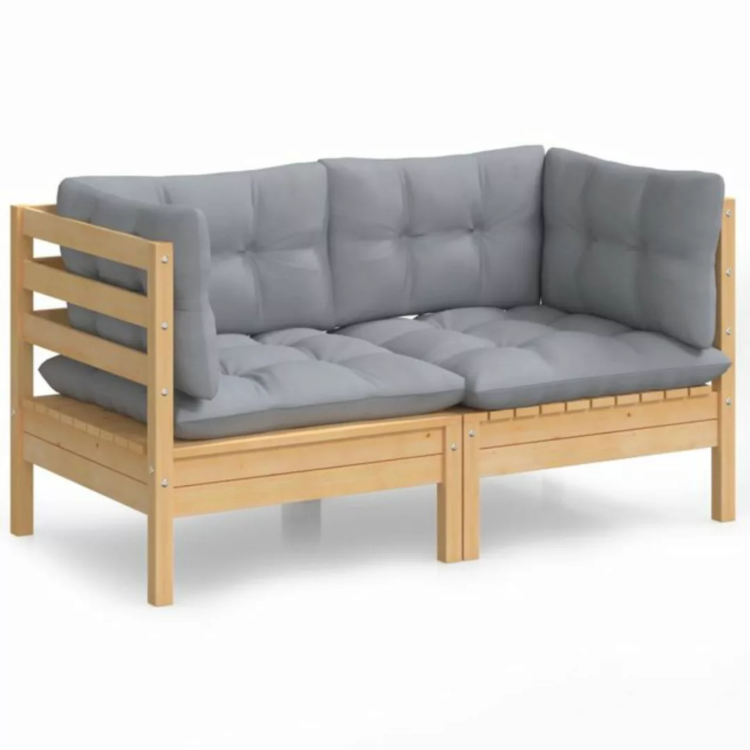 2-sitzer-gartensofa Mit Grauen Kissen Massivholz Kiefer günstig online kaufen