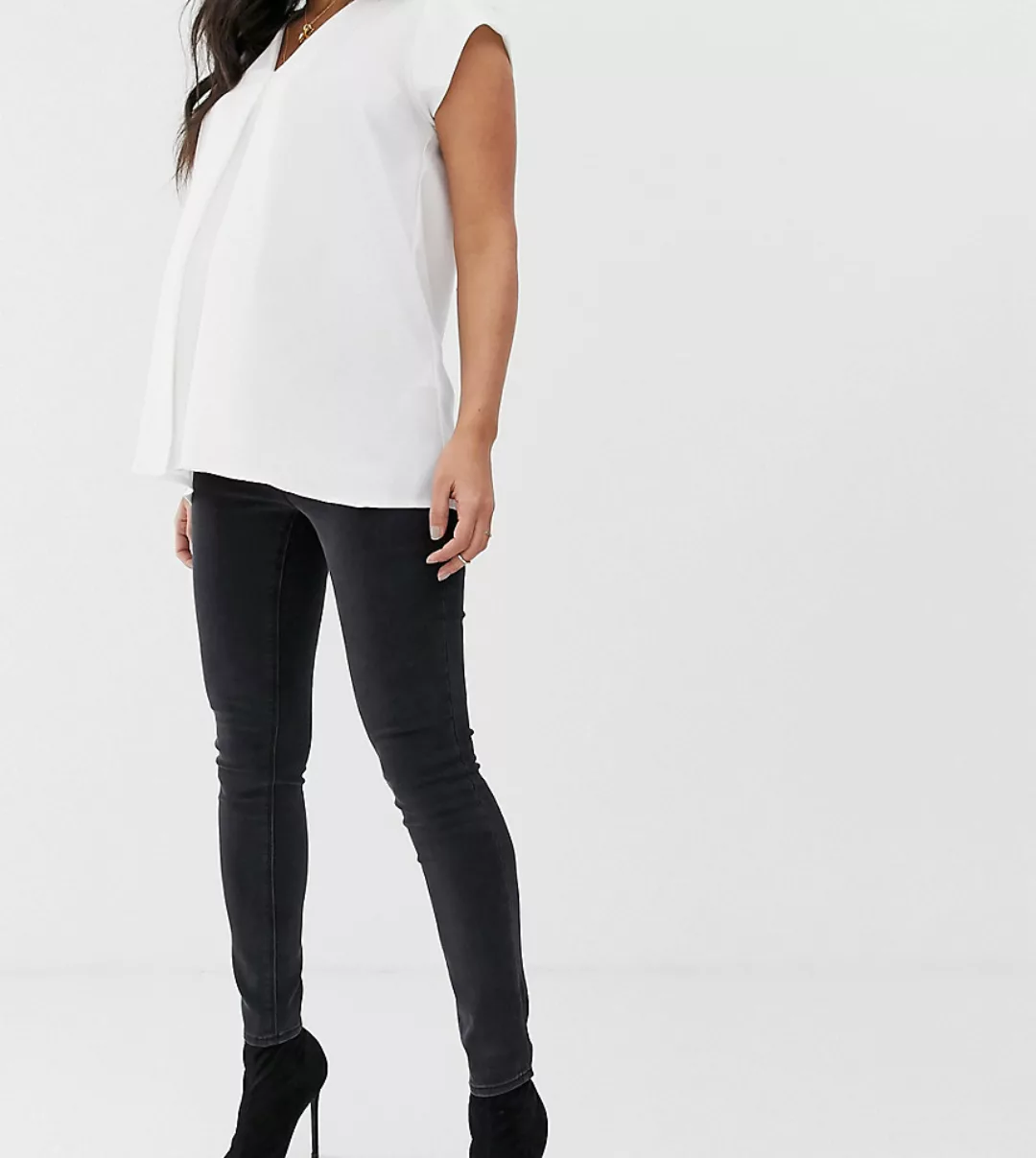 ASOS DESIGN Maternity – Ridley – Hochgeschnittene Skinny-Jeans in verwasche günstig online kaufen