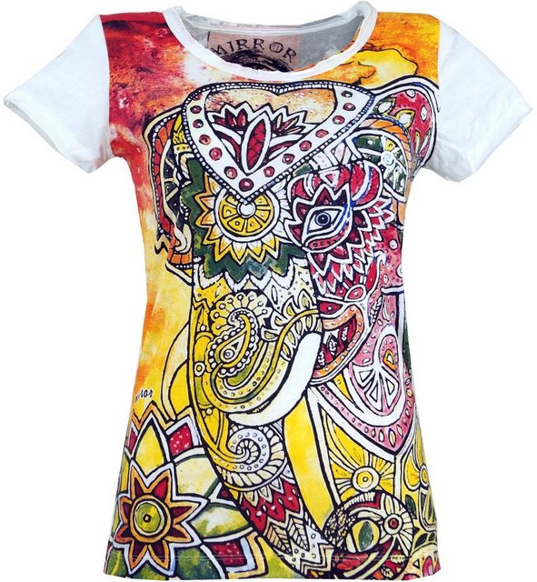 Guru-Shop T-Shirt Mirror T-Shirt - Elefant weiß Festival, Goa Style, altern günstig online kaufen