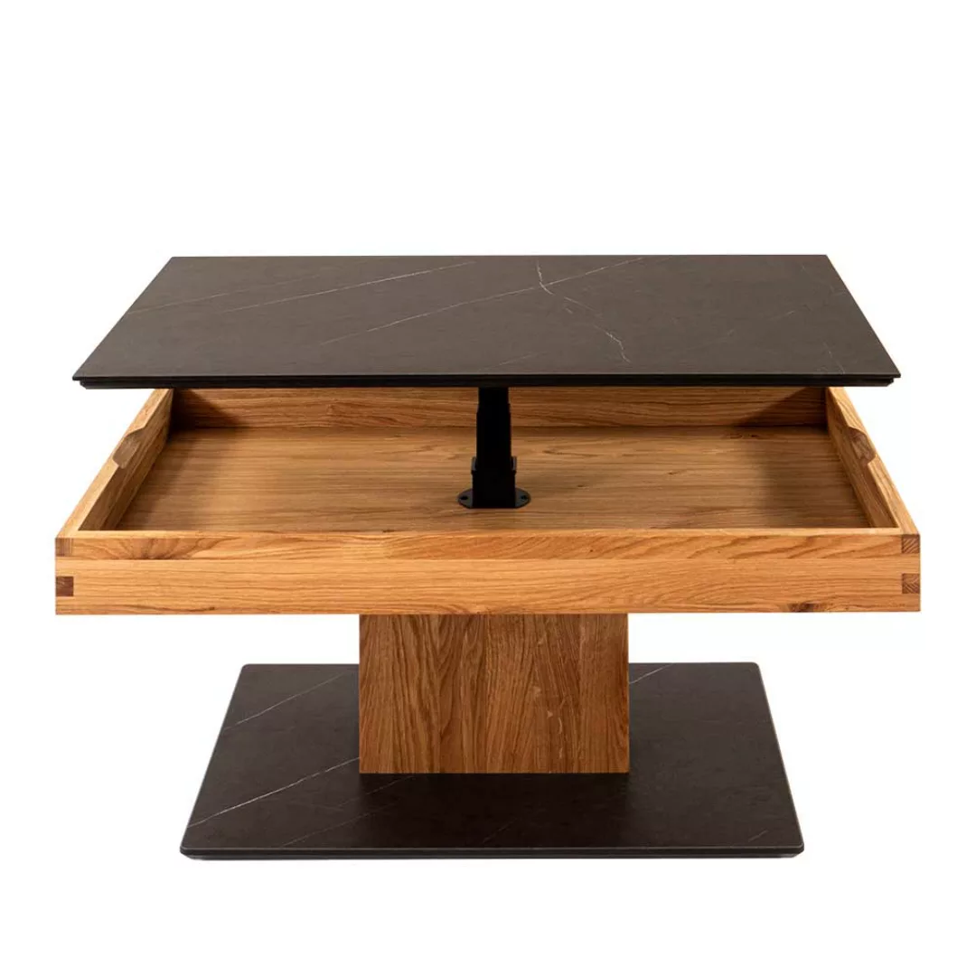 Zentralfuß Tisch in Wildeichefarben Schwarz marmoriert günstig online kaufen