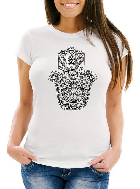 Neverless Print-Shirt Damen T-Shirt Hamsa Hand der Fatima Glücksbringer Sym günstig online kaufen