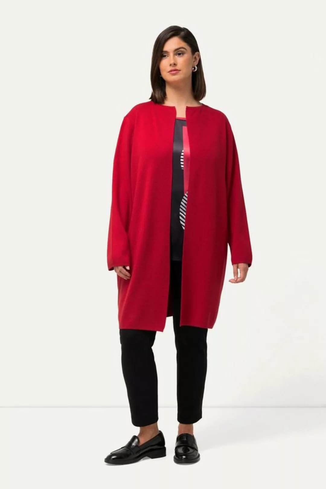 Ulla Popken Strickjacke Strickjacke Klappkragen längere offene Form günstig online kaufen