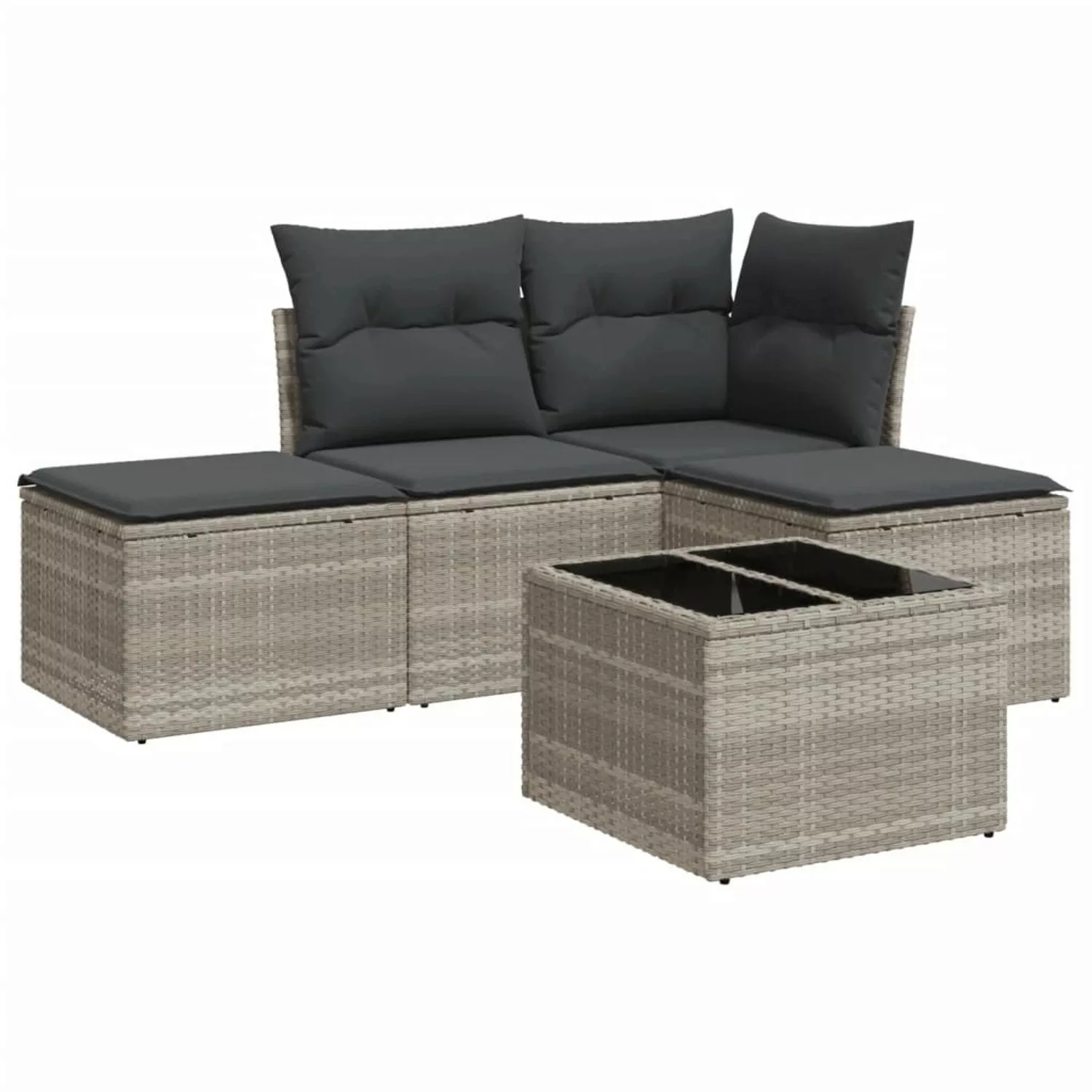 vidaXL 5-tlg Garten-Sofagarnitur mit Kissen Hellgrau Poly Rattan Modell 23 günstig online kaufen