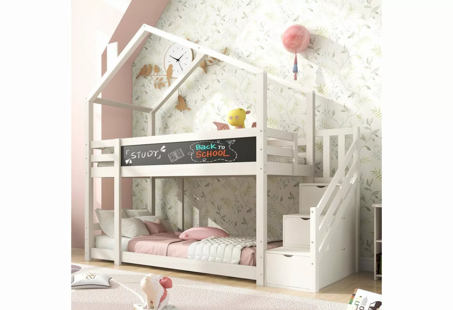 BlingBin Etagenbett Kinderbett Hochbett 90 x 200 cm (1-St., mit Schornstein günstig online kaufen