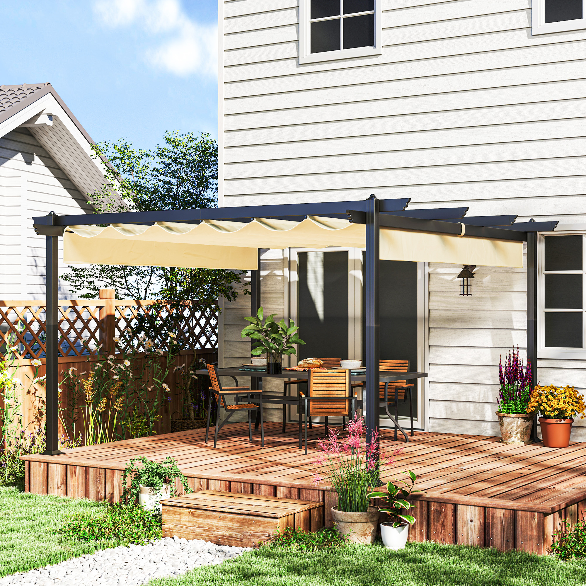 Outsunny Pergola ca. 4x4m Garten Pavillon, Terrassendachung aus Aluminium, günstig online kaufen