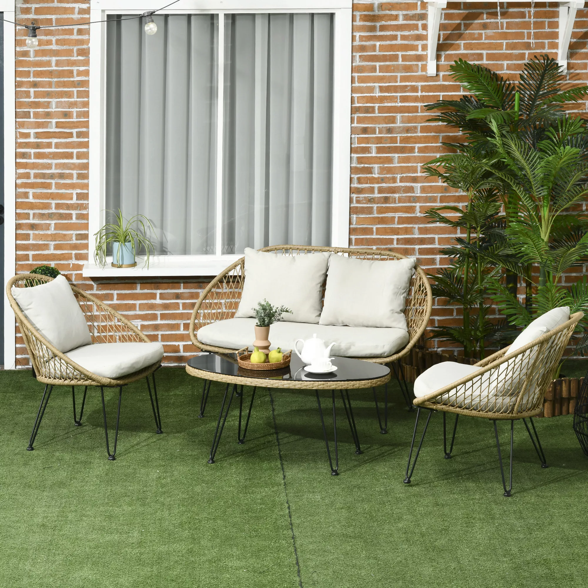 Outsunny Gartenmöbel-Set Sitzgruppe mit Kissen Sitzgarnitur mit 2 Stühlen 1 günstig online kaufen