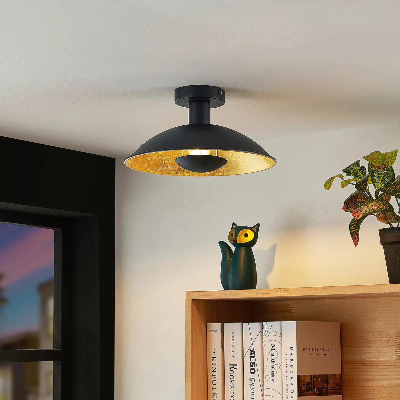 Lindby Deckenlampe Narisara, Ø 30 cm, E14, schwarz-gold günstig online kaufen