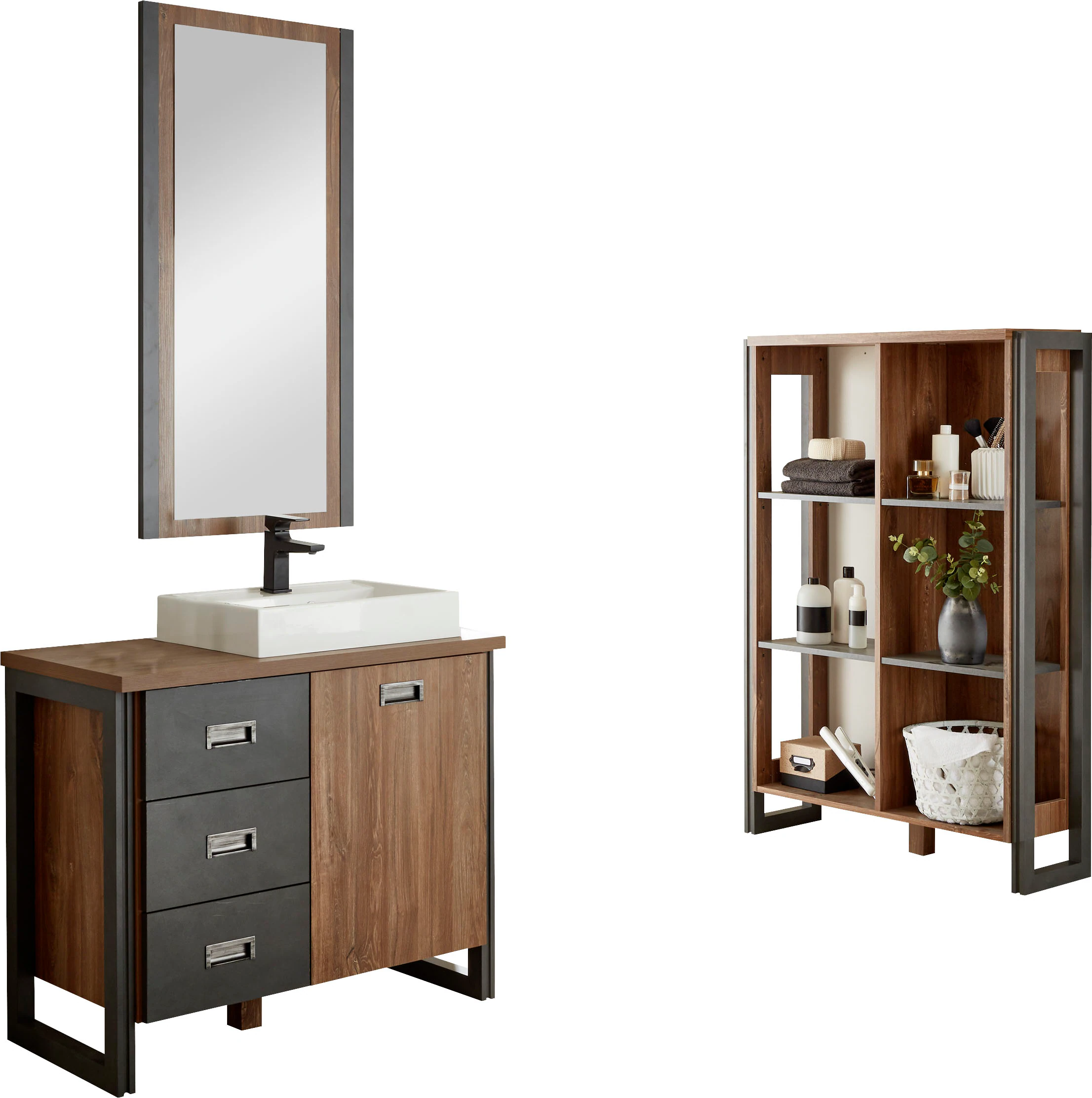 Home affaire Badmöbel-Set "Detroit, Bad im Industrialdesign, 3-teiliges Bad günstig online kaufen