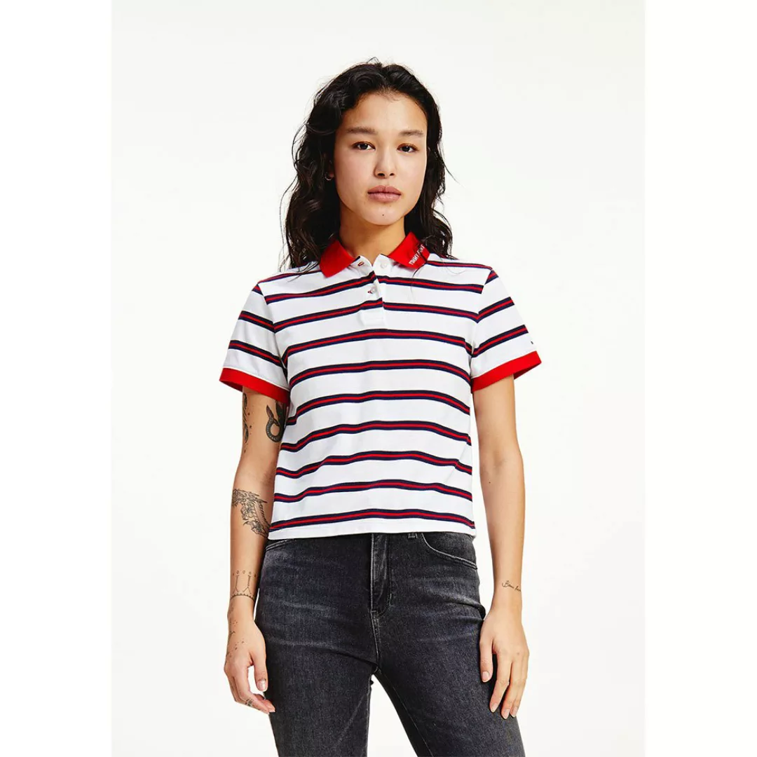 Tommy Jeans Crop Contrast Stripe Kurzarm-poloshirt M White / Multi günstig online kaufen