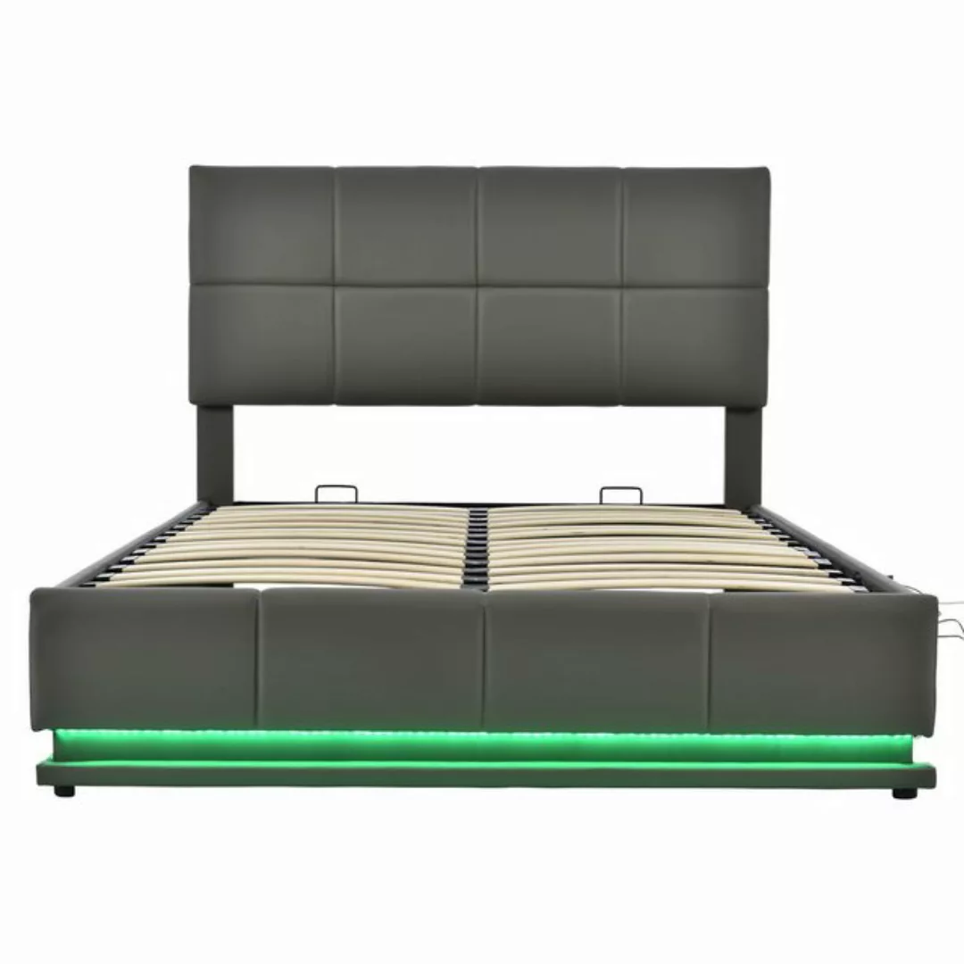 Rutaqian Polsterbett Stauraumbett Doppelbett Jugendbett mit LED Beleuchtung günstig online kaufen