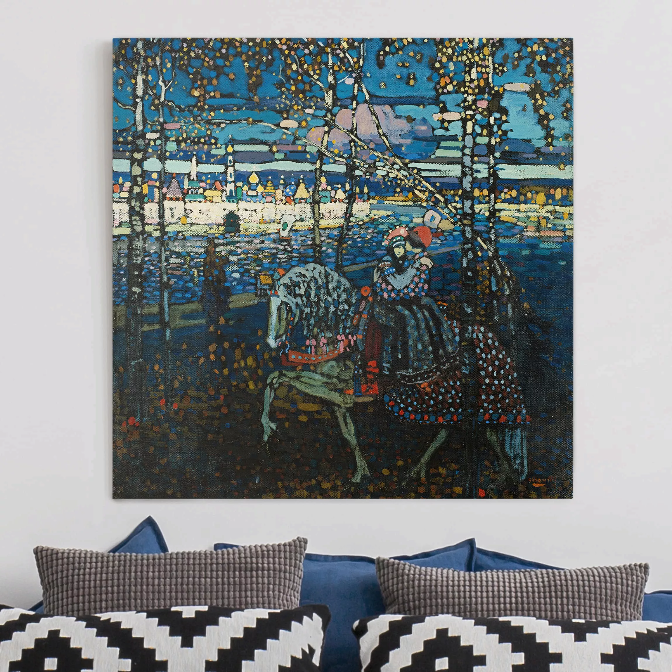 Leinwandbild Kunstdruck - Quadrat Wassily Kandinsky - Reitendes Paar günstig online kaufen