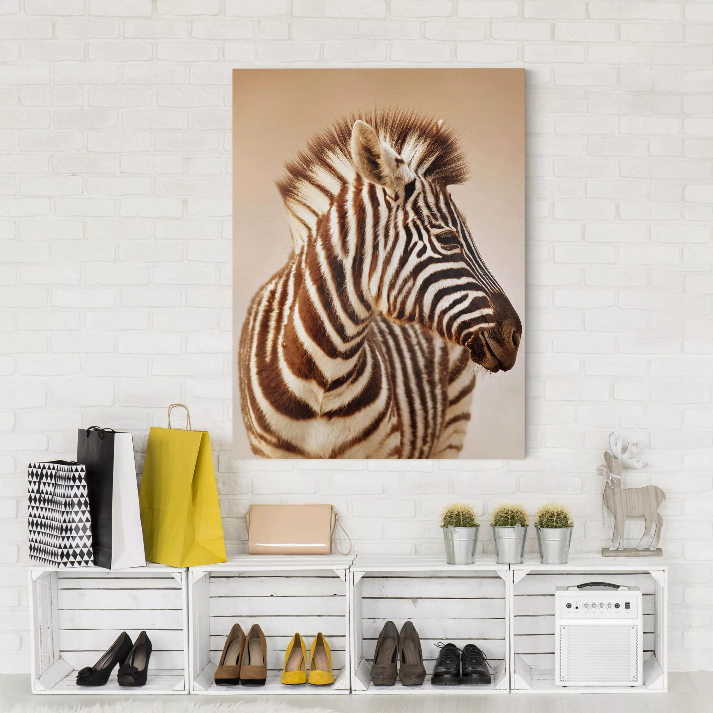 Leinwandbild Tiere - Hochformat Zebra Baby Portrait günstig online kaufen