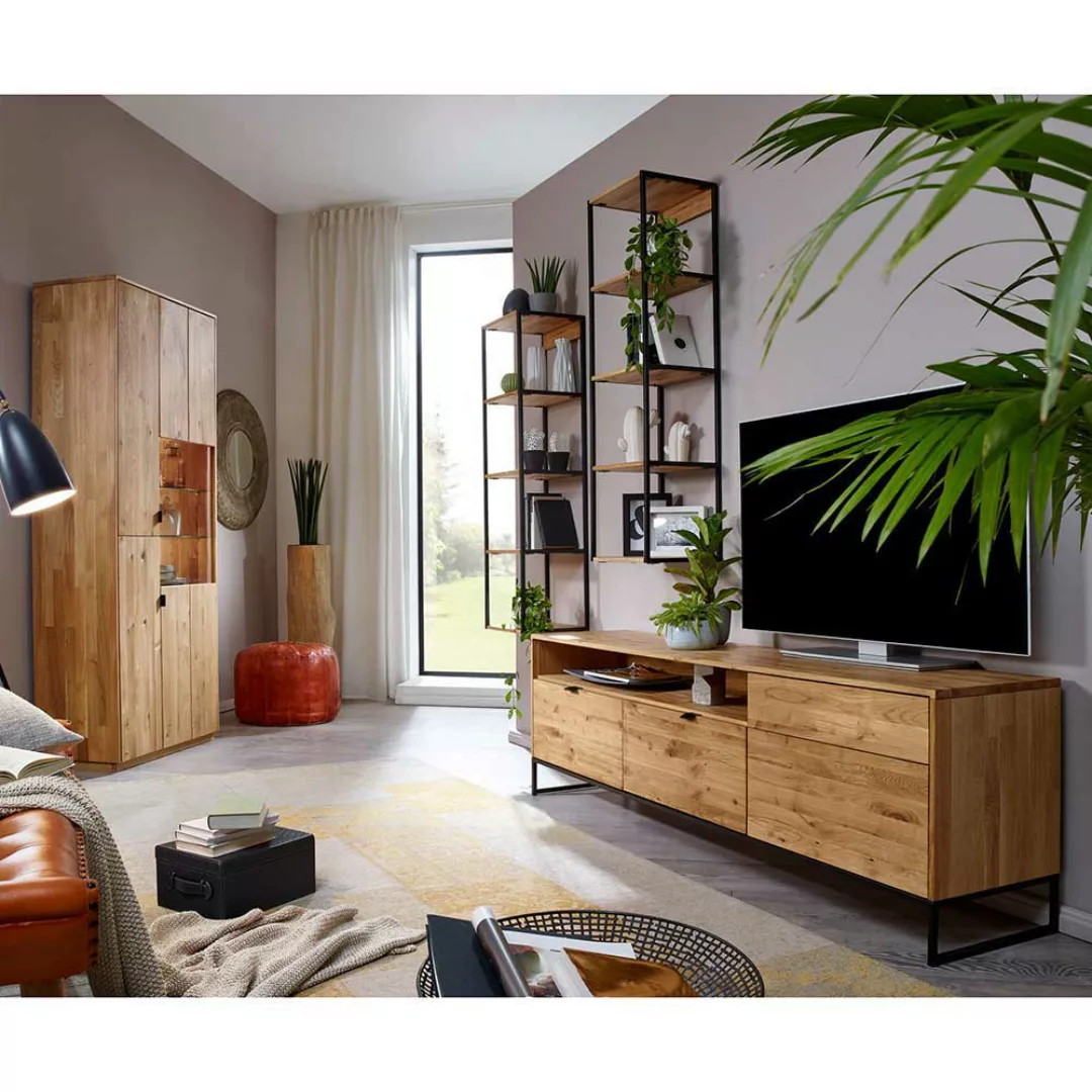 Wohnzimmer Anbauwand mit Massivholz Oberfläche geölt (vierteilig) günstig online kaufen