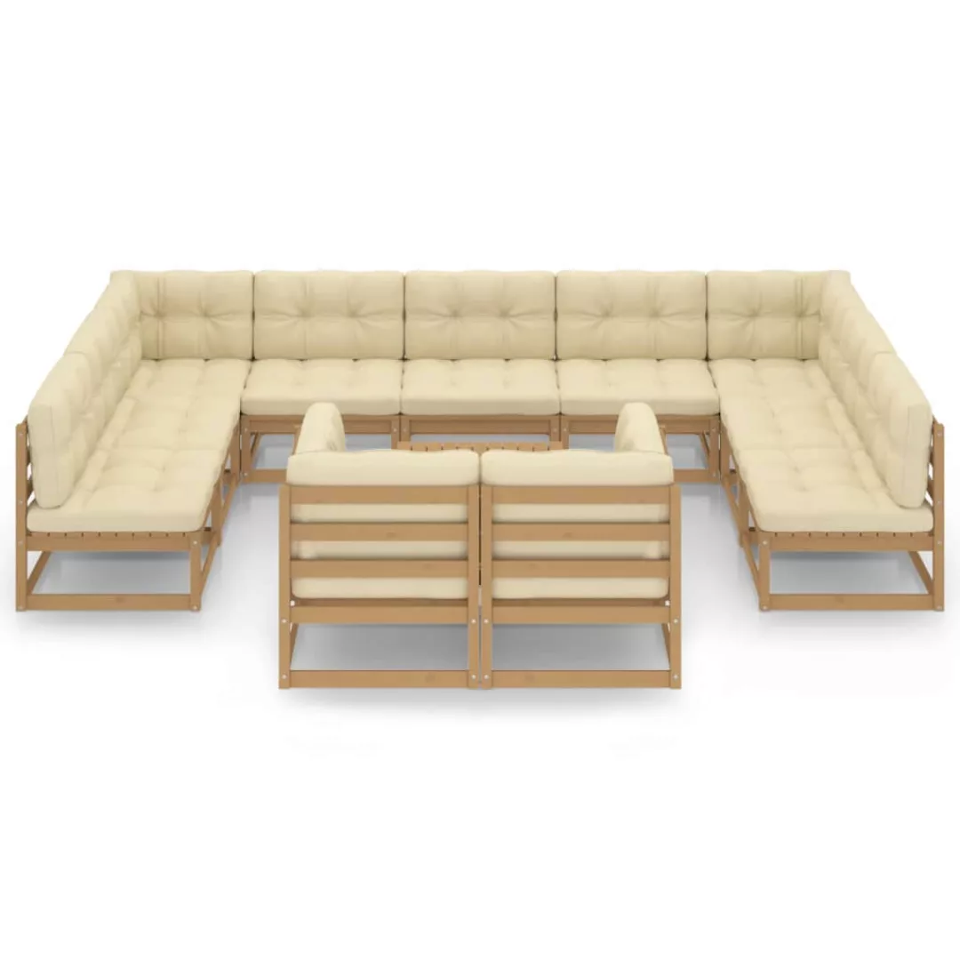 12-tlg. Garten-lounge-set Kissen Honigbraun Kiefer Massivholz günstig online kaufen