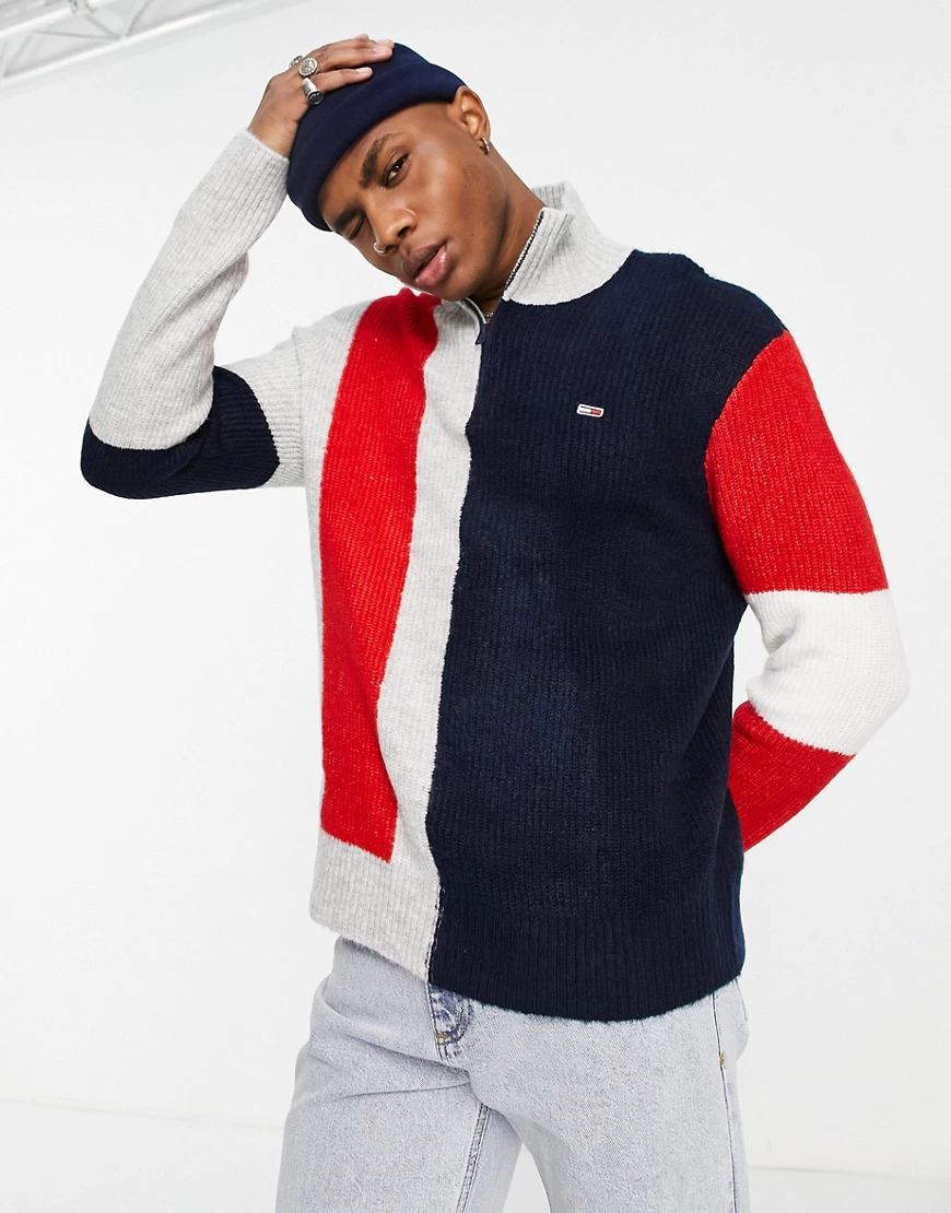 Tommy Jeans – Locker geschnittener Strickpullover in Grau im Blockfarbendes günstig online kaufen