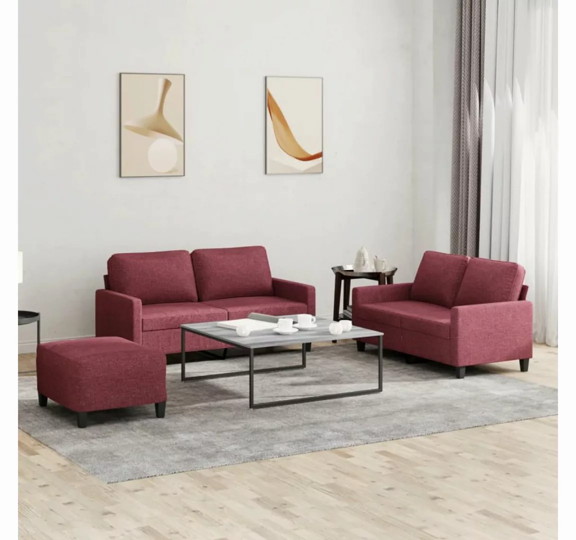 vidaXL Sofa Sofagarnitur mit Kissen Stoff, Standard + Fußhocker, Rot günstig online kaufen