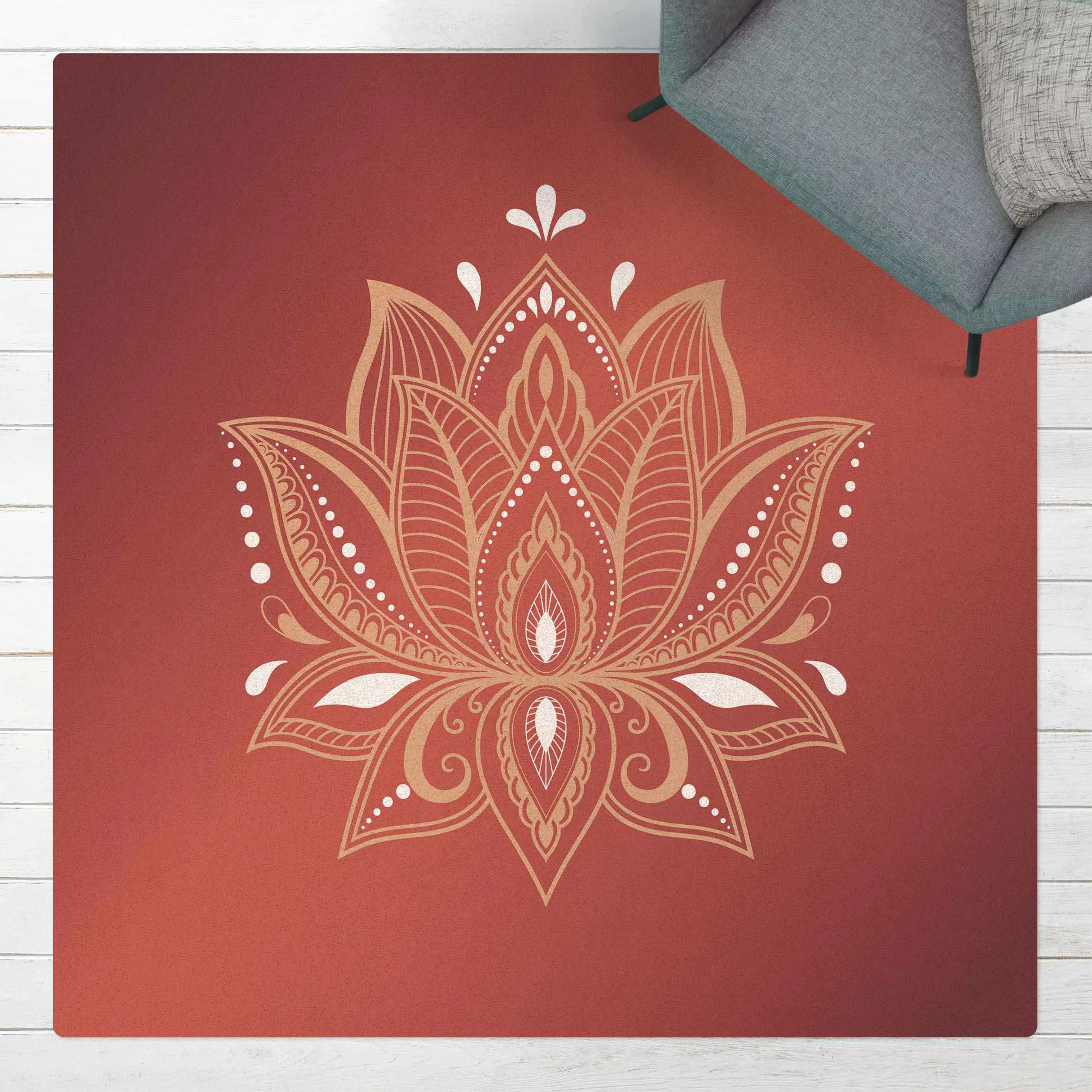 Kork-Teppich Lotus Illustration Altrosa günstig online kaufen