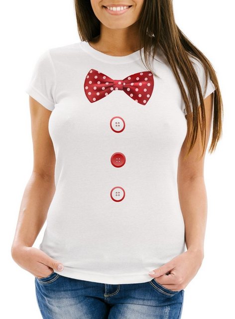 MoonWorks Print-Shirt Damen T-Shirt Fliege Knöpfe Schleife Clown Fasching F günstig online kaufen