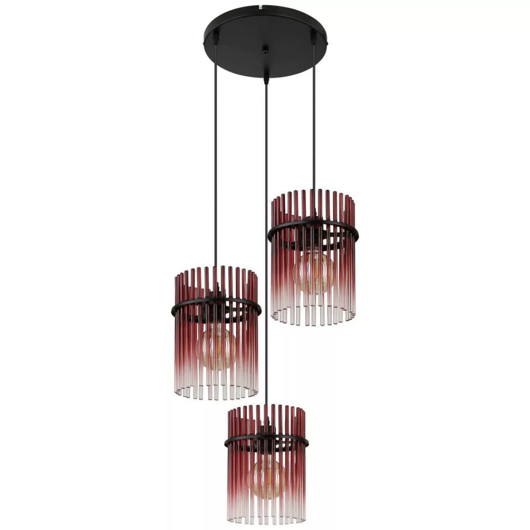 GLOBO Pendelleuchte schwarz rot Metall Glas H/D: ca. 140x47 cm E27 3 Brenns günstig online kaufen