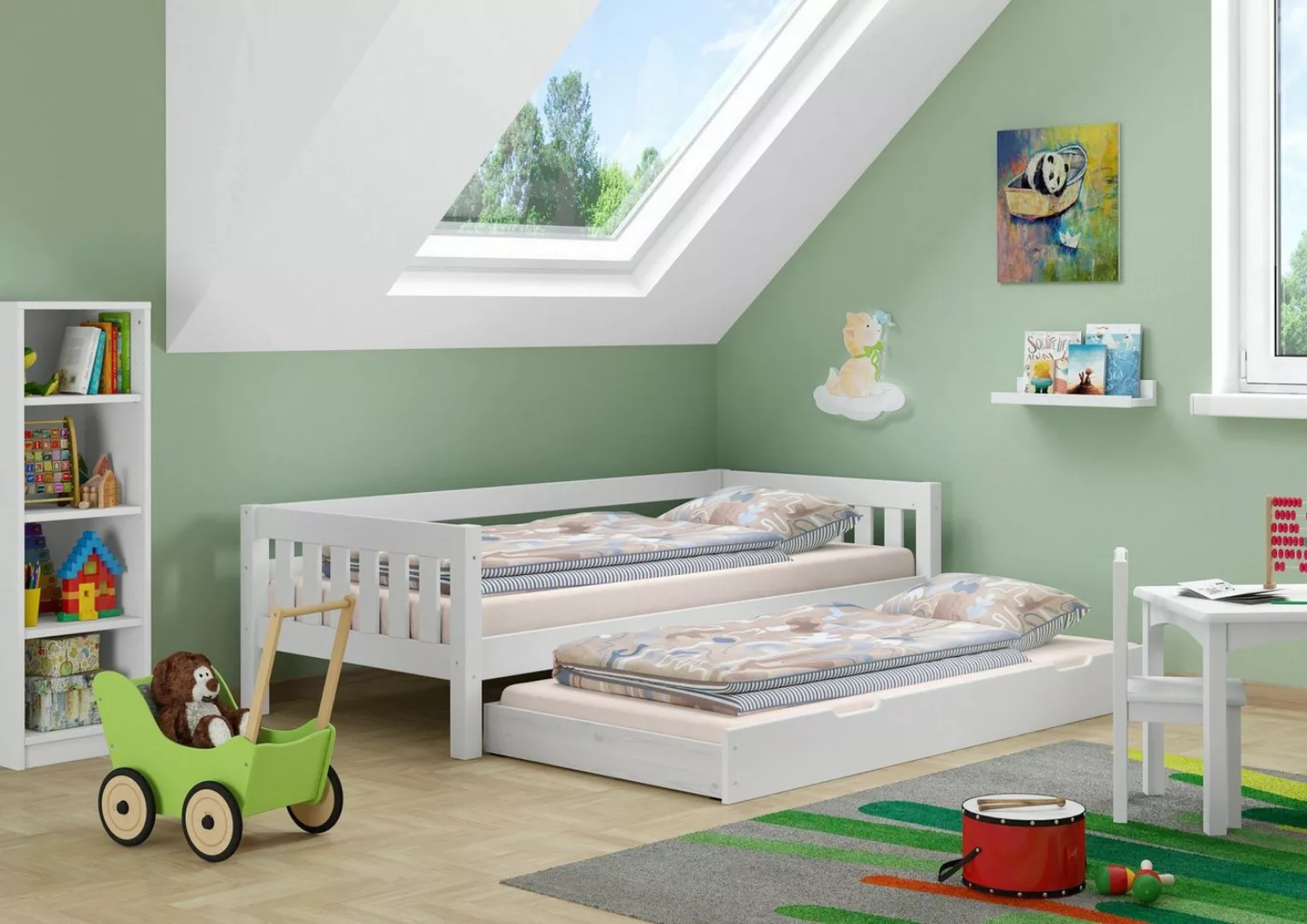 ERST-HOLZ Bett Gemütliches Kinderbett mit dreiseitiger Sicherung 90x200 Kie günstig online kaufen