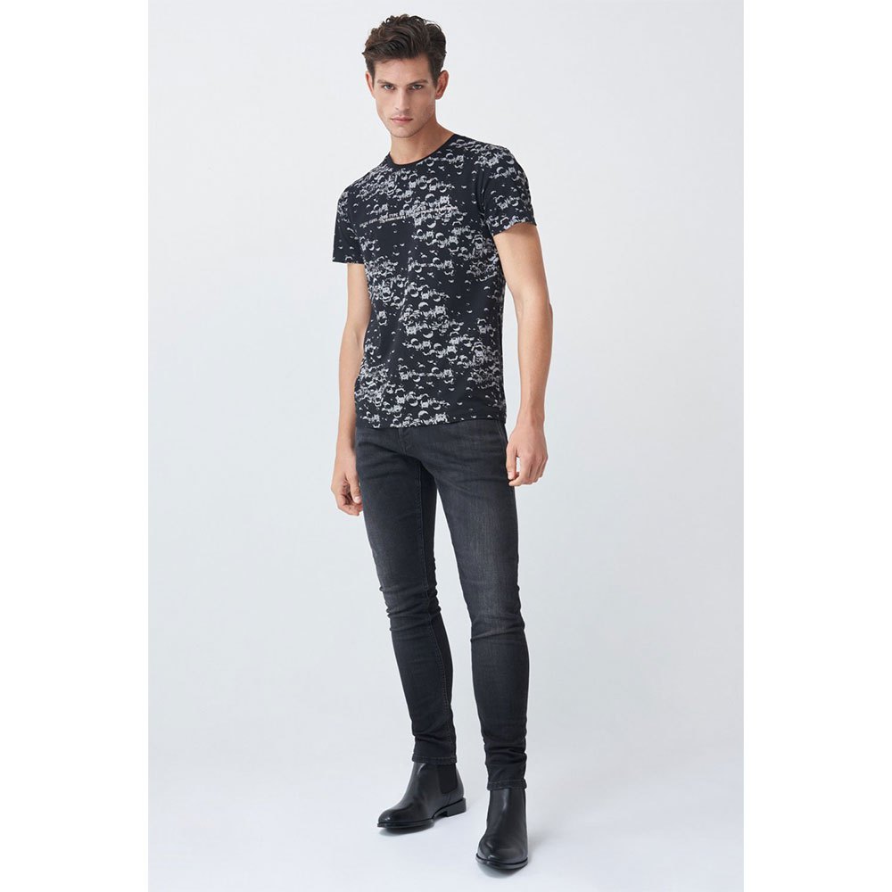 Salsa Jeans 125476-000 / White Allover Print Kurzarm T-shirt M Black günstig online kaufen