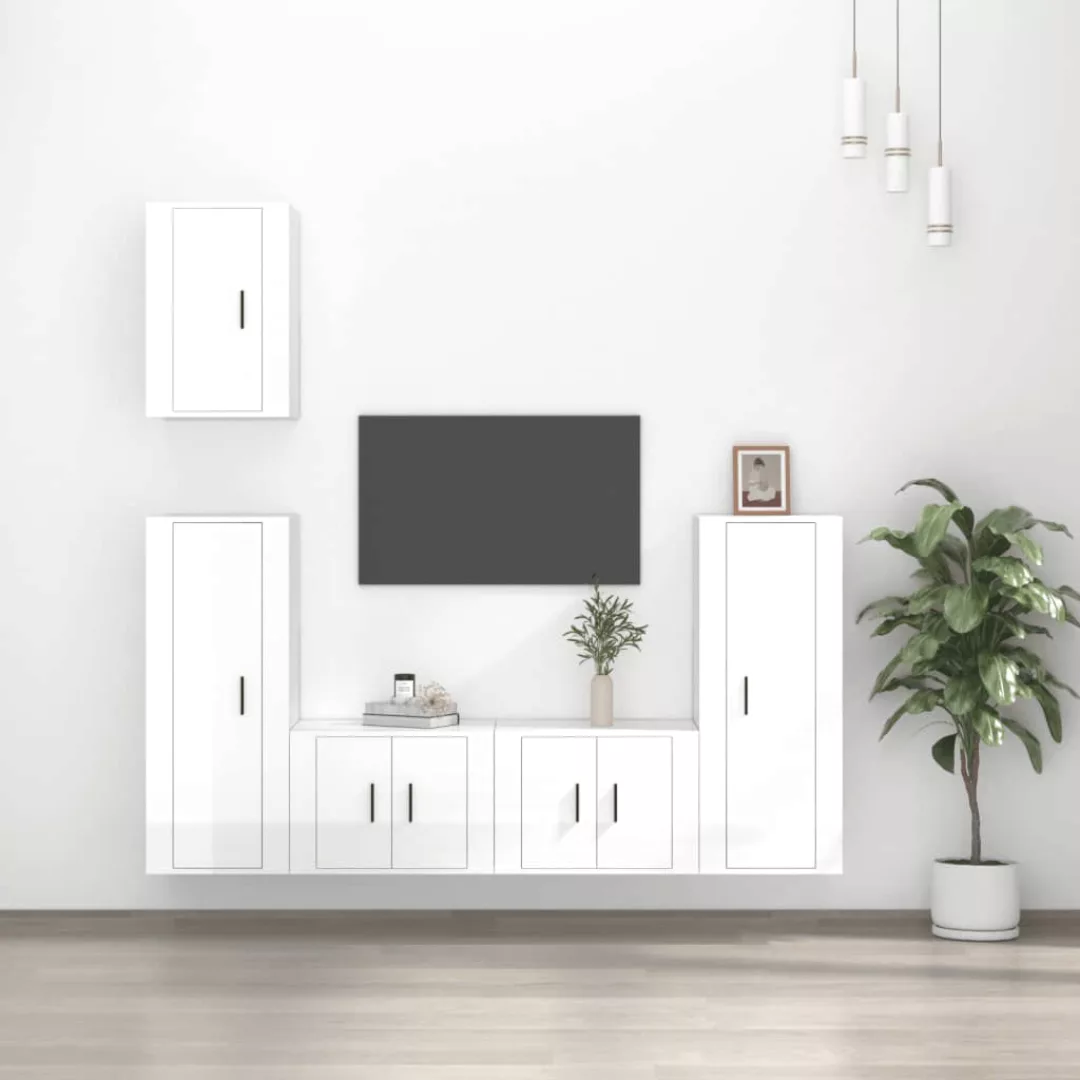 Vidaxl 5-tlg. Tv-schrank-set Hochglanz-weiß Holzwerkstoff günstig online kaufen