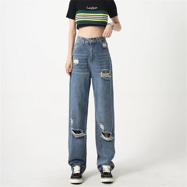 RUZU UG Slouchy Jeans Sommerliche, dünne, lässige, bodenlange, zerrissene J günstig online kaufen