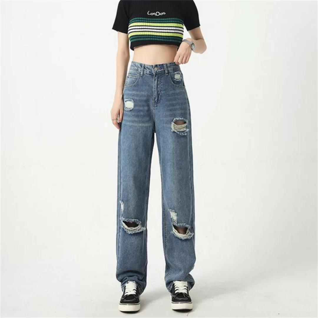 RUZU UG Slouchy Jeans Sommerliche, dünne, lässige, bodenlange, zerrissene J günstig online kaufen