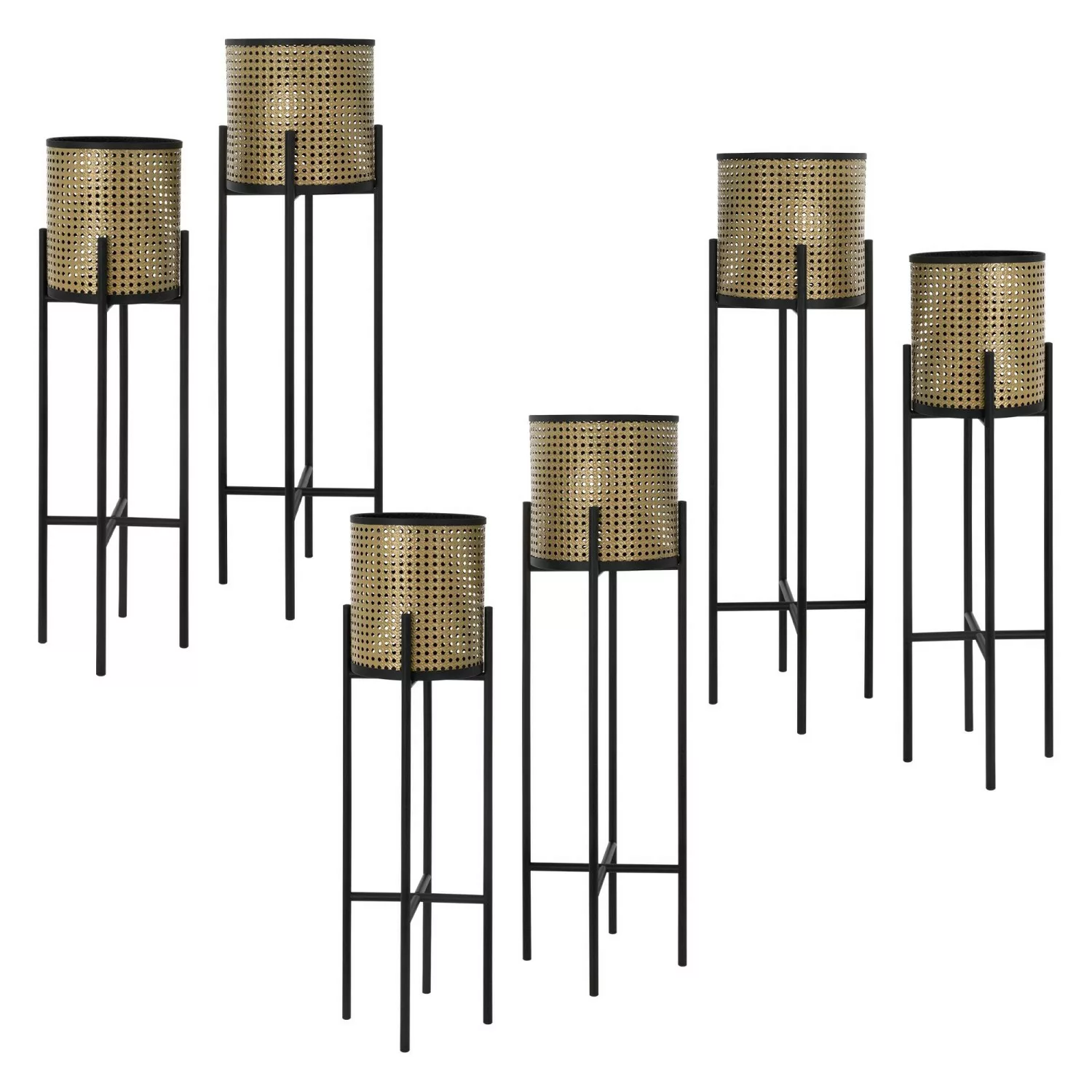 ML-Design Blumenständer 6Er Set Schwarz-Gold 16,5x16,5x80,5cm 19x19x90cm St günstig online kaufen