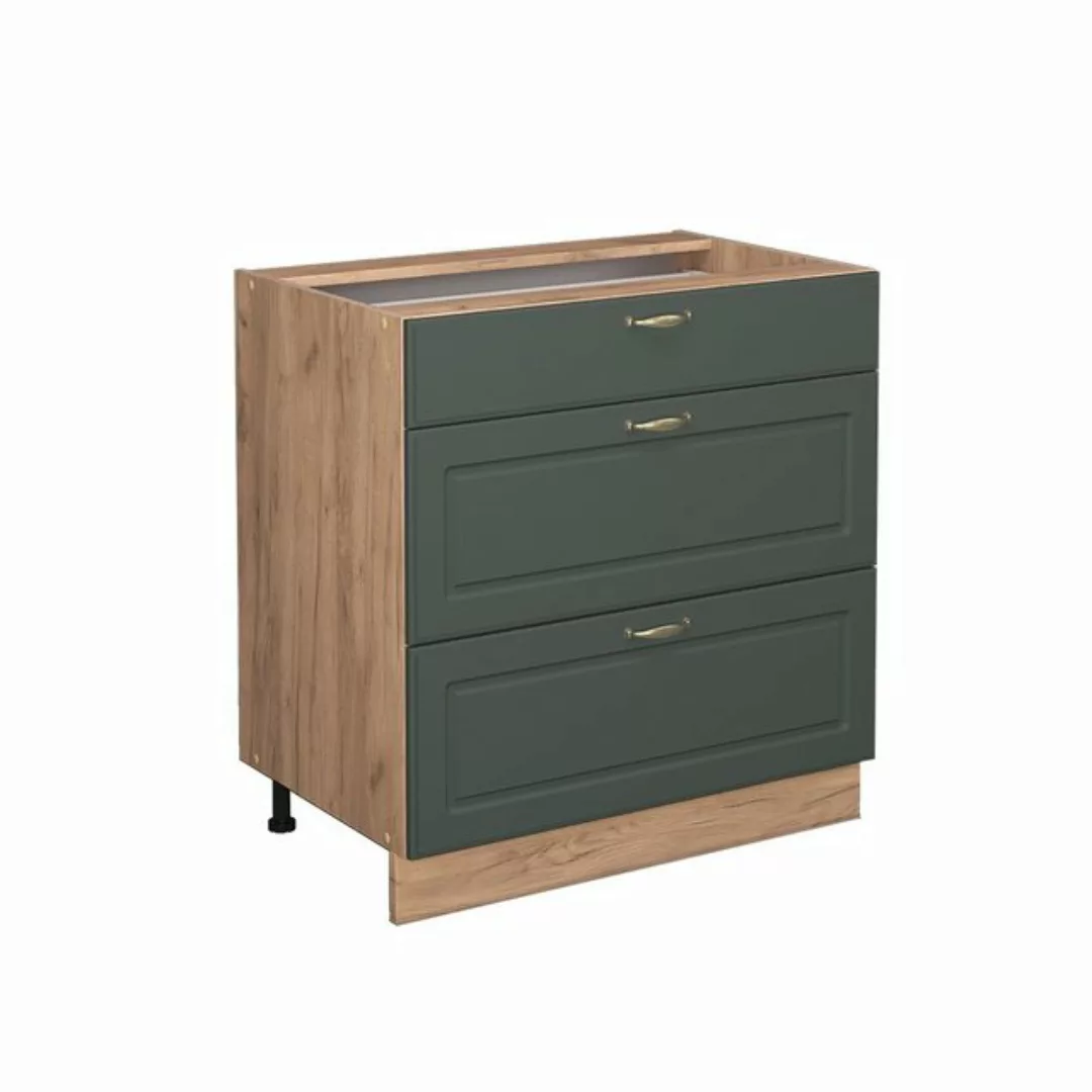 Livinity® Unterschrank Fame-Line, Grün-Gold Landhaus/Goldkraft Eiche, 80 cm günstig online kaufen