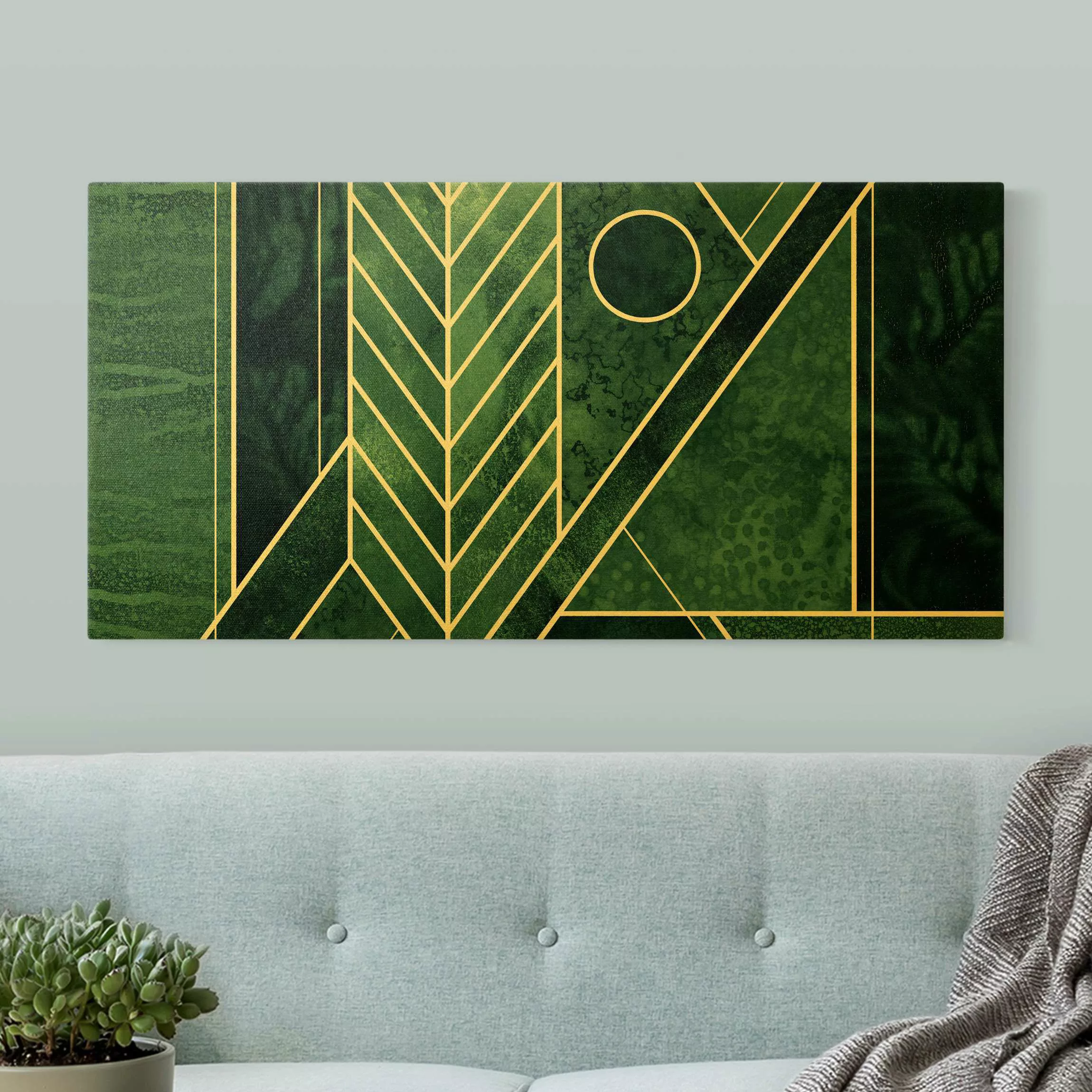 Leinwandbild Gold Goldene Geometrie - Smaragd günstig online kaufen