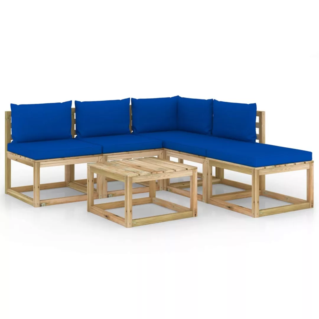 6-tlg. Garten-lounge-set Mit Blauen Kissen günstig online kaufen