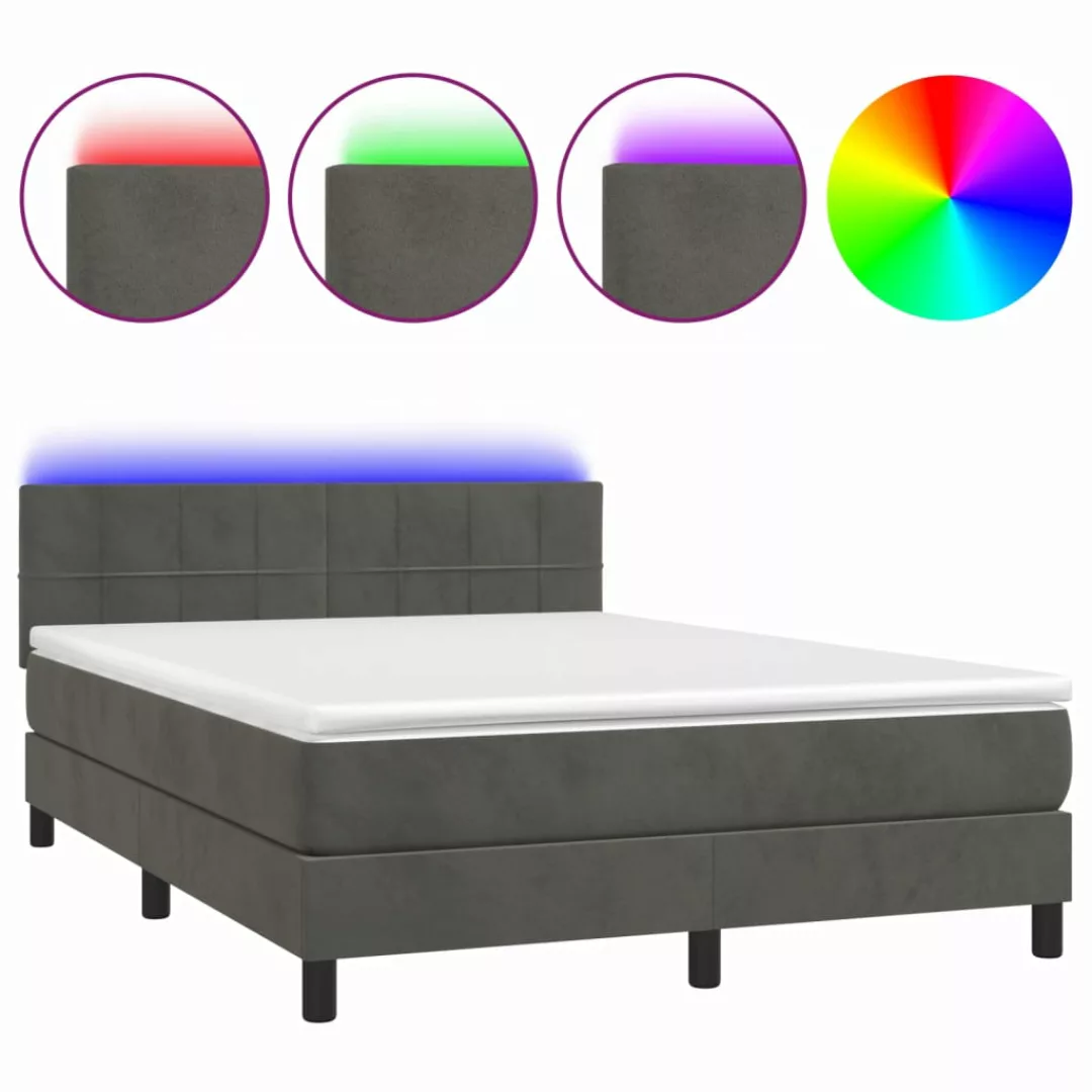 Vidaxl Boxspringbett Mit Matratze & Led Dunkelgrau 140x190 Cm Samt günstig online kaufen